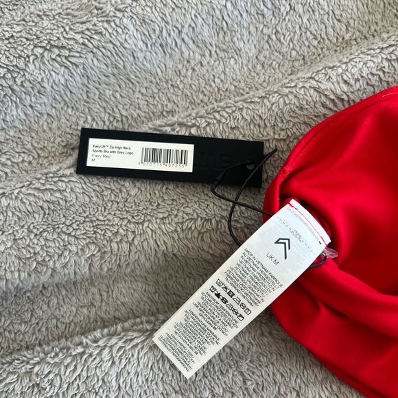 NEW! Oner Active Easy Lift Zip High Neck Sports Bra grey logo Fiery Red Medium - Picture 4 of 4